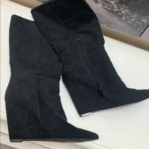 Wedge black suede bootie